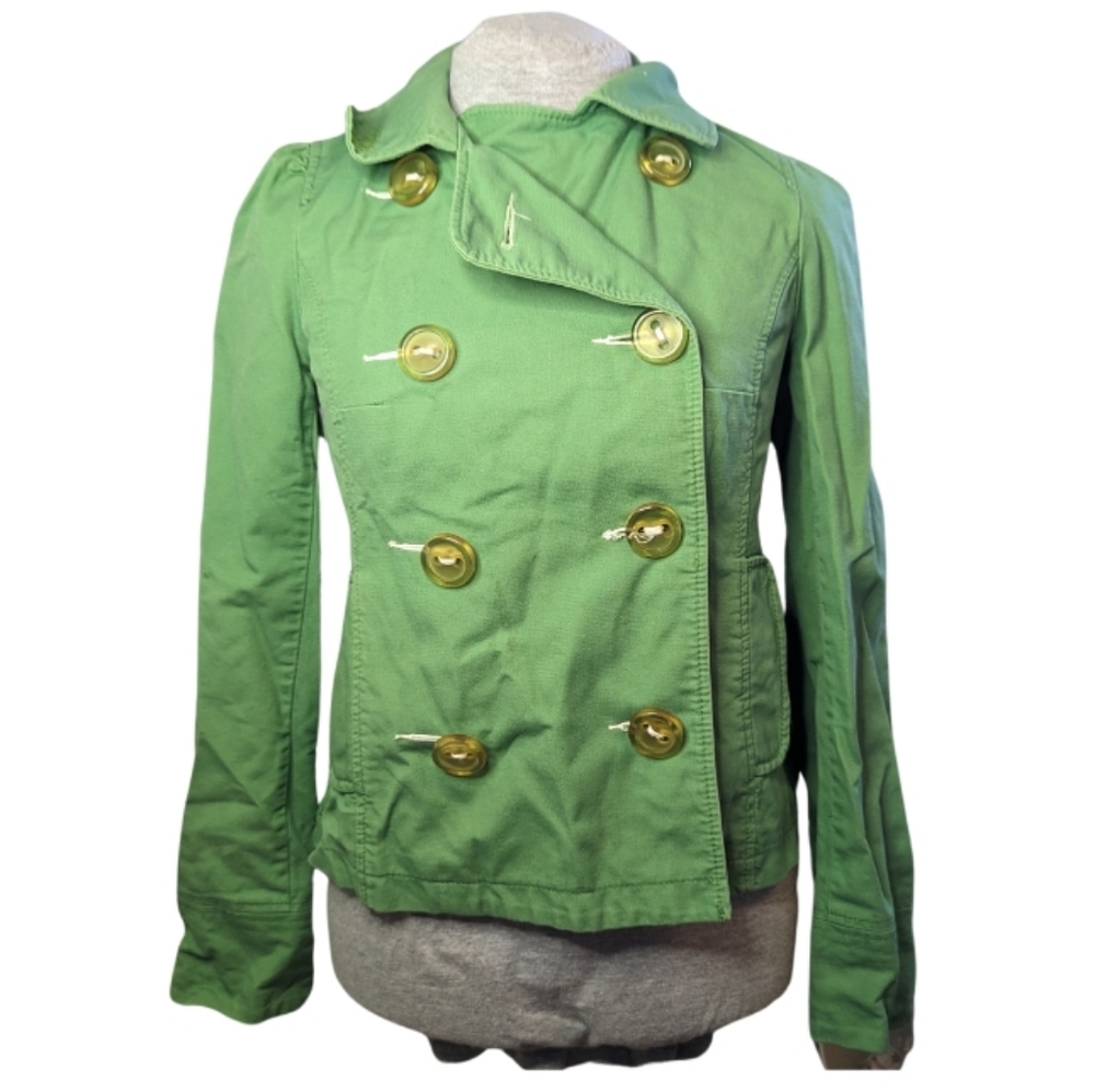 H&M sz8 apple green twill double breasted jacket VGUC